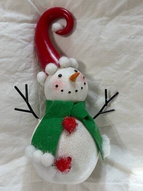 Festive Glitter Snowman Figurine with Red Hat and Green Scarf